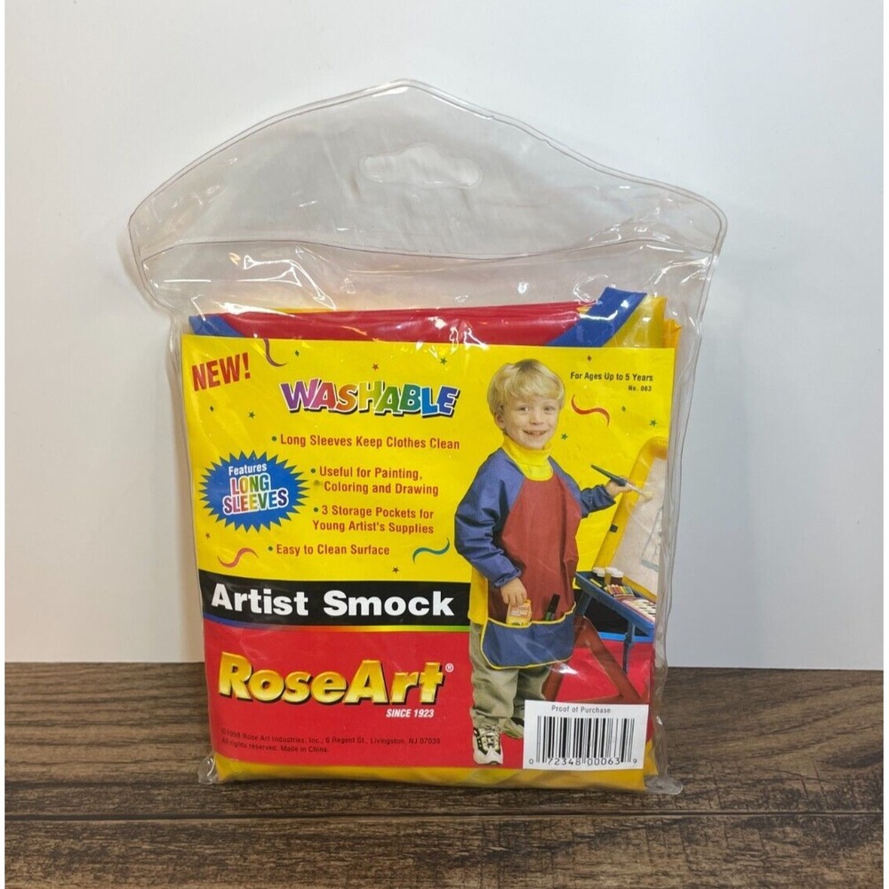 Vintage RoseArt Kids Artist Painting Smock Washable Long Sleeves Pocket Reusable